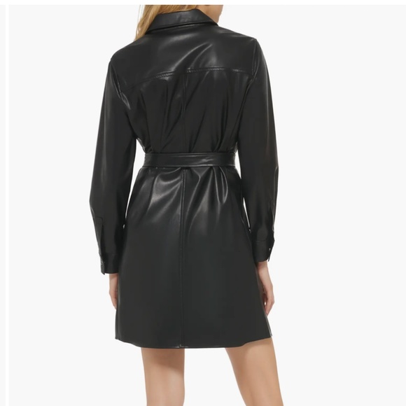 NWT_DKNY Long Sleeve Faux Leather Shirtdress  Snap-Closure Belted Medium - Picture 11 of 16